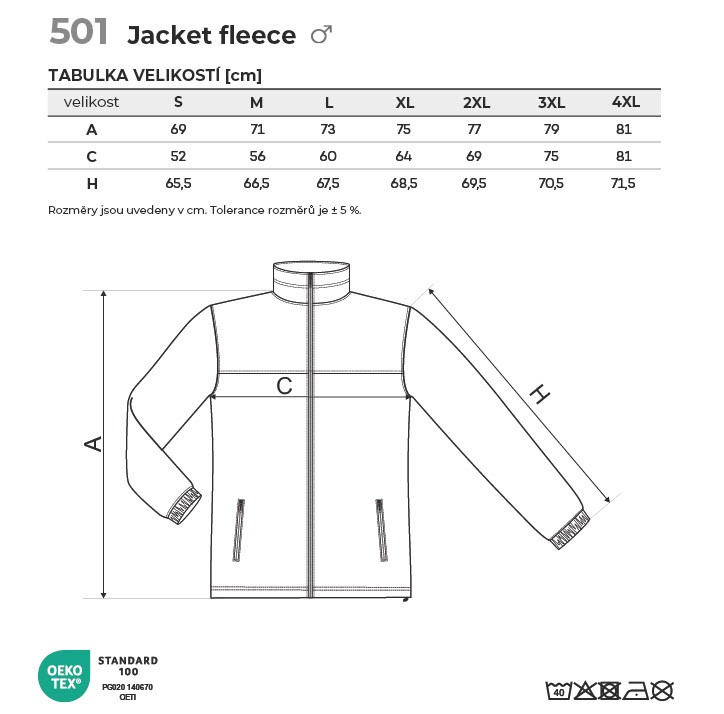 501 Jacket fleece pánský Tabulka velikostí